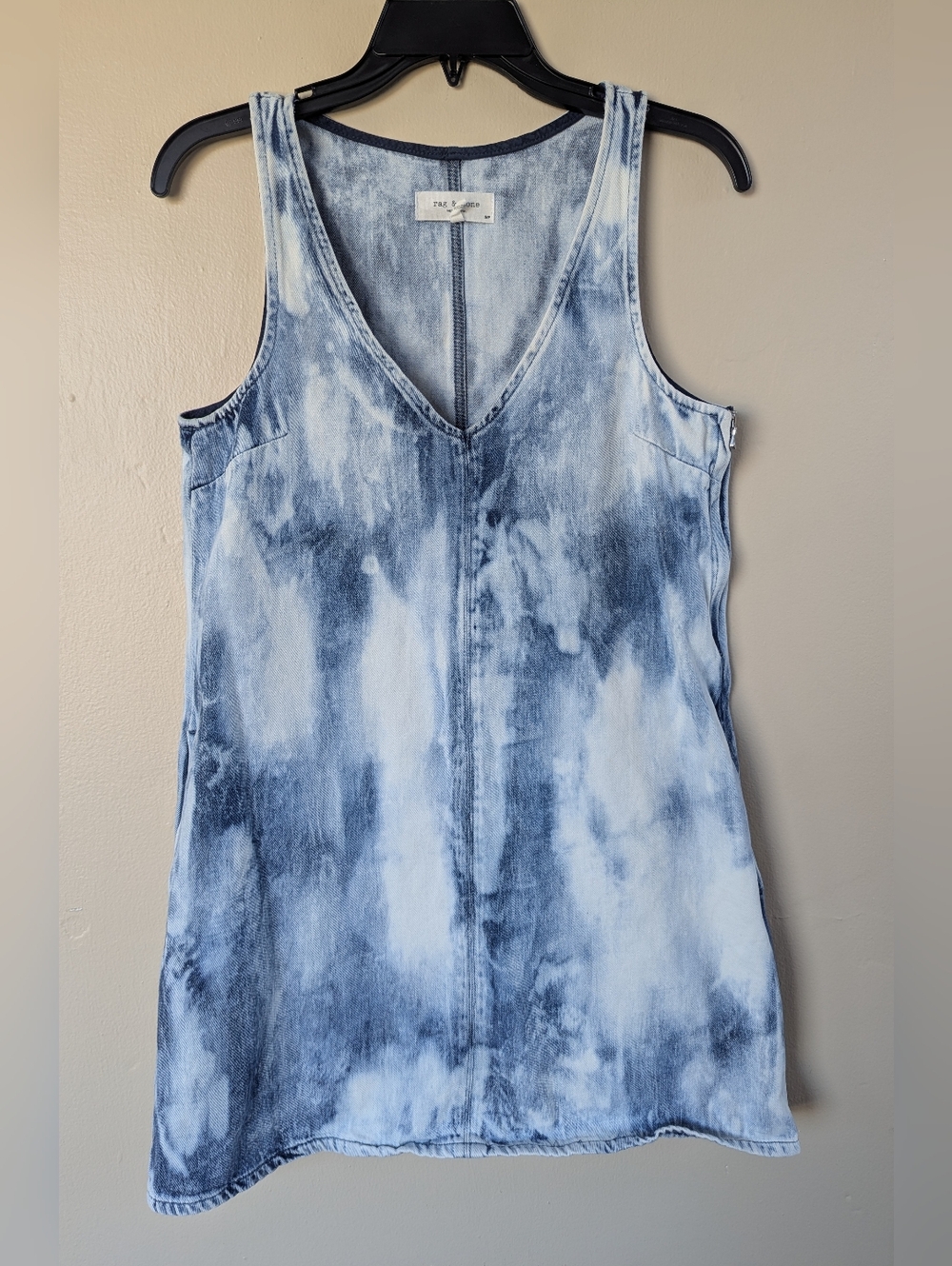rag & bone Naia Denim Mini Dress, Indigo Water/Blue & White (SIZE SMALL)